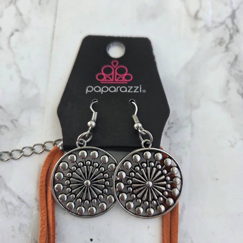 Paparazzi One Mandala Show Orange Necklace And Earrings Jewelry Piece